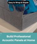 Pro Grade Black Acoustical Fabric Precut Sheets Heavy Duty Sound Dampening Textile being wrapped for DIY acoustic panel construction.