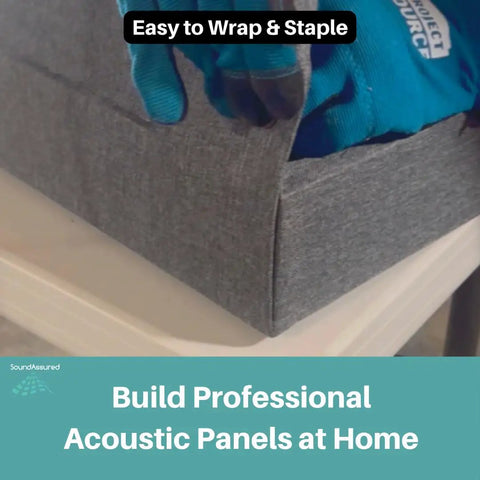 Pro Grade Black Acoustical Fabric Precut Sheets Heavy Duty Sound Dampening Textile being wrapped for DIY acoustic panel construction.