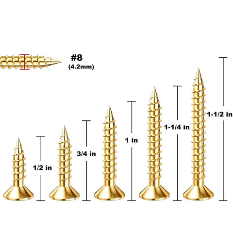 150 Piece Yellow Zinc Self Tapping Wood Screws With Flat Head Drywall Plastic Anchors Kit includes various sizes of screws.