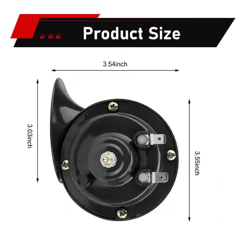 Beefed Up Ultra Loud 300DB Snail Train Horn Kit 12V Waterproof Dual Horn size shown in inches, universal ABS design