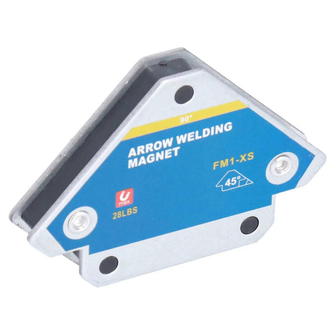 Beefy 28Lb Welding Magnets Set Four Pack With Super Strong Suction Hold displaying 45-degree angle view in blue casing.