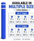 Heavy Duty Blue Safety Bollard Cover 6 Inch Diameter X 46 Inch displayed with size options and dimensions.