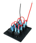 Rear view of 4 Gang Aluminum LED Rocker Switch Panel with Circuit Breaker, showing pre-wired connections.