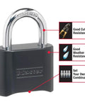 Black Combination Padlock With Your Own No Fuss Four Digit Code For Indoor And Outdoor Use, Weather Resistant Lock.