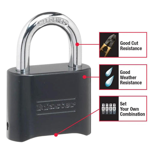 Black Combination Padlock With Your Own No Fuss Four Digit Code For Indoor And Outdoor Use, Weather Resistant Lock.