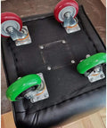 Heavy Duty Swivel Caster Wheels Four Pack Polyurethane Trolley Casters with red and green wheels on furniture chair base.