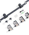 Sliding Barn Door Hardware Kit Black For 5.5 Foot Ceiling Mount With L Shaped Bracket System heavy duty components displayed