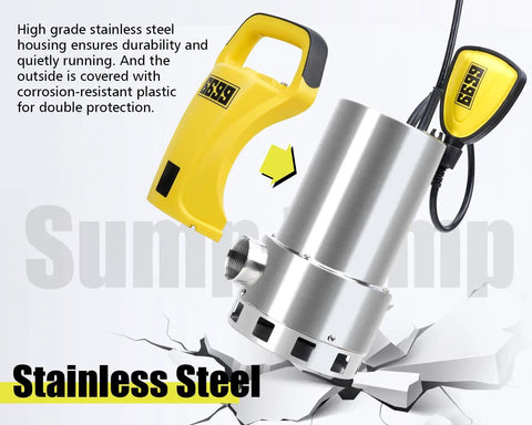 Beast 1.5HP Submersible Sump Pump Kit With 25Ft Backwash Hose Up To 6500 GPH Stainless Steel 304 Housing and Handle View