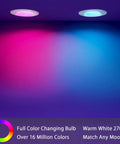 WiFi RGB LED Bulbs BR30 65W Equivalent Full Color Flood Light Bulbs displaying multicolor lighting in a room.