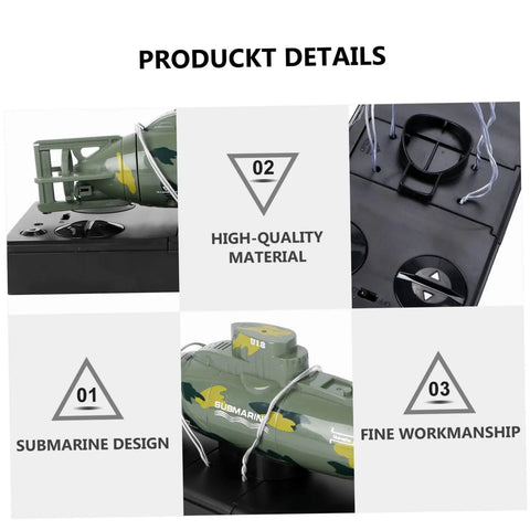 Remote Control Submarine Toy Boat With Rechargeable Battery Dive And Rotate Function Dark Green Military Style Mini RC Submarine For Pool Bath Ocean Play For Pool And Bath Time Fun, product details