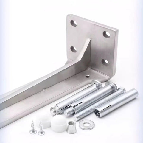 Tough As Nails Heavy Duty Foldable Wall Mount Shelf Brackets Two Pack Stainless Steel Triangle Corner Supports 90 Degree Bracket with mounting hardware.