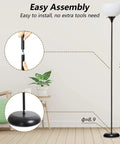 Industrial Metal Tall LED Floor Lamp With Drop-Resistant White Lampshade, Rotary Switch in living room setting, 70.8 inches height