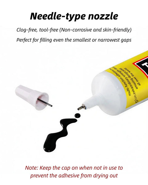 Image of Waterproof Flexible Repair Adhesive Glue For Phone Screens And Electronics, 50 ml tube with needle-type nozzle and black adhesive