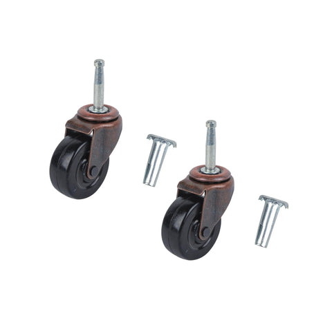 2 Inch Stem Caster 2 Pack Black Soft Rubber Wheel 3/4 Inch Wide With Double Ball Bearing Swivel Copper Friction Stem Mount for Wood Furniture
