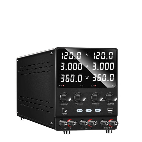 Dual Channel Variable Power Supply 30V10A Lab Bench Power Supply with LED display and control knobs for precise adjustments