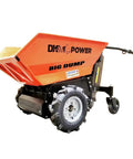 Built Tough Rock Solid Heavy Duty Electric Hydraulic Dump Cart 1100 Lb Workhorse 48 Volt Battery Powered 8 Cu Ft Sealed Steel Bucket All Terrain Tires Batteries Included Orange side view