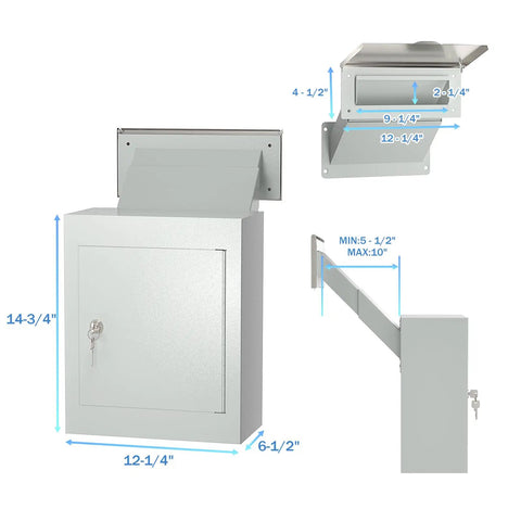 Through Wall Drop Box With Lock For Secure Mail And Payments Wall Mailbox With Rainproof Cover And 10 Inch Adjustable Chute