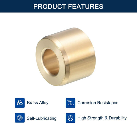 Front view of Brass Sleeve Bearing Self Lubricating Bushing for Plain Shafts Half Inch Bore One Inch Outer Diameter Eleven Sixteenths Inch Length Two Pack Beefy Heavy Duty Shaft Bearing