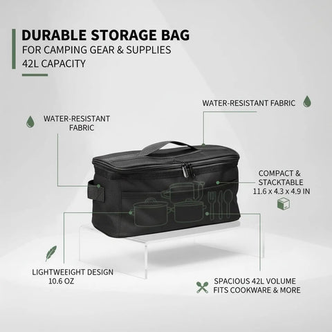 42L Water Resistant Camping Gear Storage Bag For Cookware And Outdoor Supplies Portable Drawstring Organizer on display.