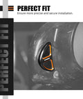 Orange Batwing Fairing Rearview Mirror Hole Inserts With Screws For Harley Street Glide FLHX 2014-2023 installed on helmet.