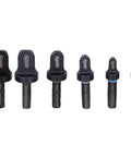 Six Piece Drill Bit Flaring Set For HVAC Tubing Diameters 1/4, 3/8, 1/2, 5/8, 3/4, 7/8 Inch, organized in a row