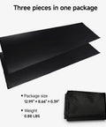 Sun Shade Sail Set For Screen House And Bubble Tent That Blocks 95 Percent Of UV With Durable Oxford Fabric Trapezoid 38 By 50 By 57 Inch Fit 3 Pack In Black For Outdoor Backyard Use, shown flat in package with dimensions and weight