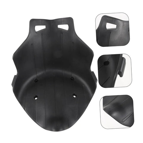 Replacement Kart Seat For Balancing Scooters And Go Karts, Lightweight Plastic Attachment in black, front and side views