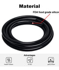 Silicone Vacuum Tubing Hose 5.5mm ID 50 Ft Black 11.5mm OD 3mm Wall Thickness FDA Grade Food Safe Silicone coiled with material details