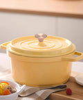 Sweet Upgrade Solid Stainless Steel Dutch Oven Knob Handle Swaps Out Worn Le Creuset Lodge Enameled Crock Pot Lid Rose Gold Finish on yellow pot