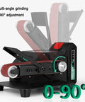 350W Electric Belt Sharpener With Adjustable 90 Degree Angle And Max Speed Of 10000 Rpm showing multi-angle grinding capability.