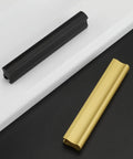10 Pack Adjustable Cabinet Drawer Pulls 102mm 4 Inch Brushed Brass Drawer Handles on white and black background