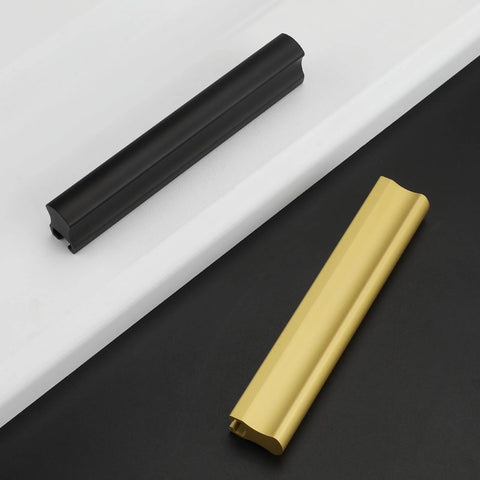 10 Pack Adjustable Cabinet Drawer Pulls 102mm 4 Inch Brushed Brass Drawer Handles on white and black background