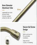 Close-up of 8mm diameter aluminum tube showcasing secure set screw design for the 5 Pack 32 Inch Aluminum Gallery Rails With Mounting Brackets.