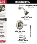 Dimensions of 13 Series 2-Spray Bathtub And Shower Faucet Trim Kit in Brushed Nickel Finish With Stainless BT13410-SS.