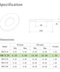 Isometric view of M8 x 20mm flat washer, 304 stainless steel; OD 20mm, ID 8.5–8.8mm, thickness 1.5mm, 100 pcs