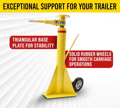 Tough As Nails 2 Pack Semi Trailer Stabilizing Jacks featuring solid rubber wheels and a triangular base for stability.