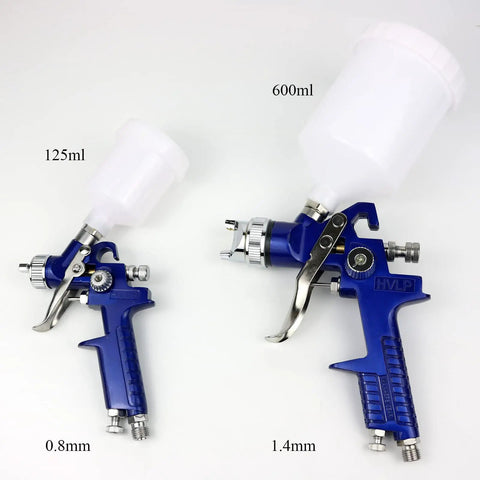 HVLP Gravity Feed Spray Gun Set With Locking Regulator Gauge, Dual Head Nozzles 0.8mm 150ml And 1.4mm 600ml