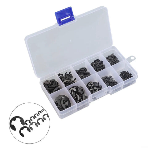 580 Piece E Type Retaining Ring Set With Black Carbon Steel External Snap Rings 1.5mm To 10mm Range In Industrial Fastener Storage Box