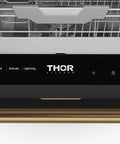 Heavy Duty 24 Inch Dishwasher Sharp Black Bronze Finish control panel with gold handle and modern buttons for smooth operation.