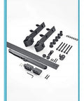 Bypass Sliding Barn Door Rail Hardware Kit for Double Doors Monorail System with black powder coated finish, ceiling mount kit.