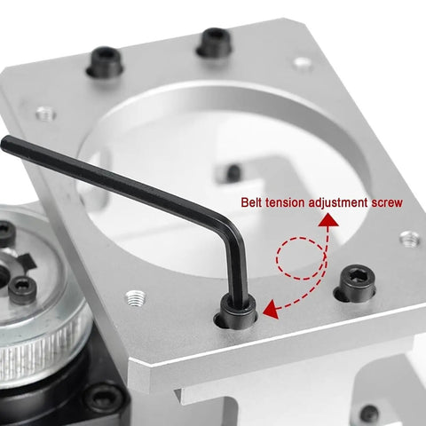 Close-up of the belt tension adjustment screw on the Knockout Precision Hollow Rotary Actuator for stepper motors.