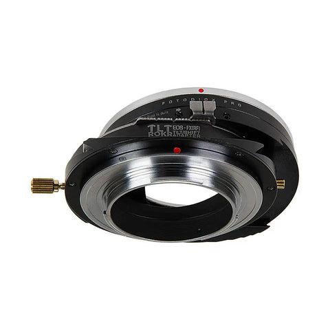 TLT ROKR Tilt Shift Lens Mount Adapter For Canon EF Lenses To Fujifilm X Series Mirrorless Cameras With 20mm Shift And 10 Degree Tilt Plus 360 Degree Rotation For Precise Control And Vintage Lens Life, black metal adapter front view