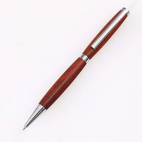 Premium Slimline Pen Turning Kit With 10 Pack Assorted Fly Metallic Finishes Including Gold Black Chrome Gun Metal And Copper Plus Cross Style Refills For Crafting Dope Custom 7mm Ballpoint Pens displayed in sleek wooden design.