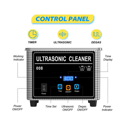Control panel of Big 800Ml Handheld Ultrasonic Cleaner With Digital Display, Heater And Timer, showing touch controls and timer settings.