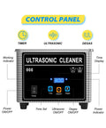 Control panel of Huge 800ml Digital Ultrasonic Cleaner With Heater And Degassing Mode, showing timer and power settings.