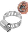 Heavy Duty 10 Pack Steel Hose Clamp Kit With Worm Gear Fastening For Auto Water Pipes, Reliable Versatile Pipe Clamps Built Tough To Secure Fluid Lines And Mechanical Fitters Like A Pro. steel worm gear hose clamp, silver, shown on hand
