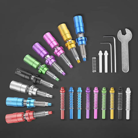 Damn Near Perfect Archery Cushion Plunger With Screw On Arrow Rest Pressure Button Click Action Aluminum Alloy For Recurve And Takedown Bow Accessories In Green To Kill Wobble, assorted colors and tools.