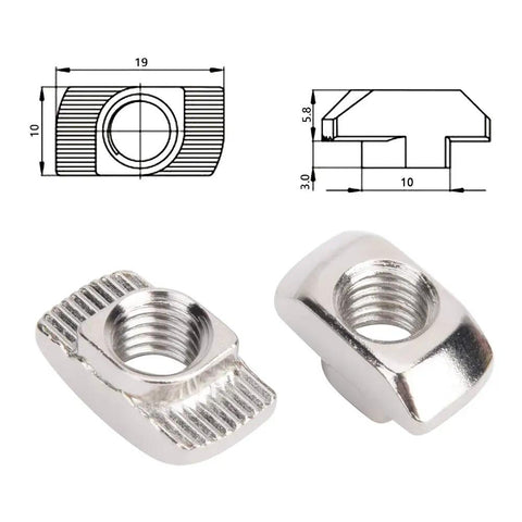 European Standard T Nut 45T M8 Threaded Sliding Nut For Aluminum Profiles with dimensional diagram, durable metal design.