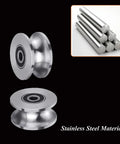 Beefy Sliding Gate Rollers Stainless Steel U Groove For Barn Doors Heavy Duty Cable Pulley Block With Bearing U Shaped Rail Wheels Quiet Smooth Operation Plate Caster With Bearing 2 Pack, stainless steel U-groove wheel views