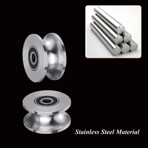 Beefy Sliding Gate Rollers Stainless Steel U Groove For Barn Doors Heavy Duty Cable Pulley Block With Bearing U Shaped Rail Wheels Quiet Smooth Operation Plate Caster With Bearing 2 Pack, stainless steel U-groove wheel views